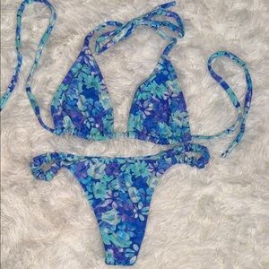 Brazilian Thong Floral Blue Bikini Set